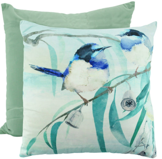 Blue Wren Velvet Cushion
