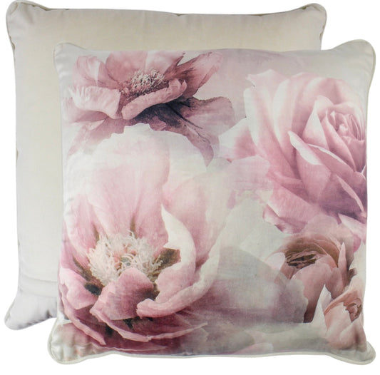 Rose Pink Floral Velvet Cushion