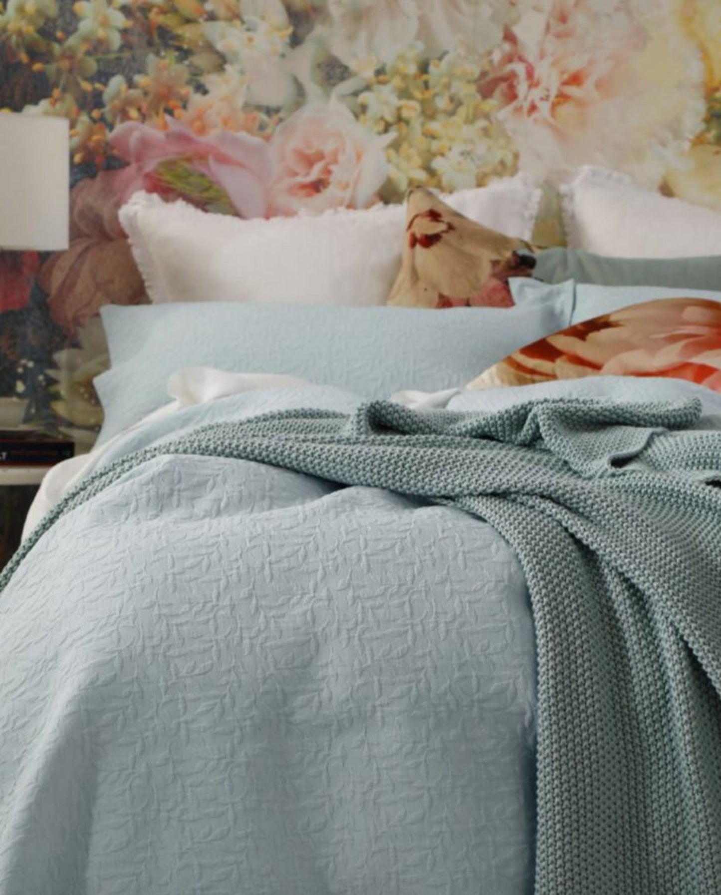 Duck Egg Blue Matelassé Quilt and Pillowcase set  (Italian Style)