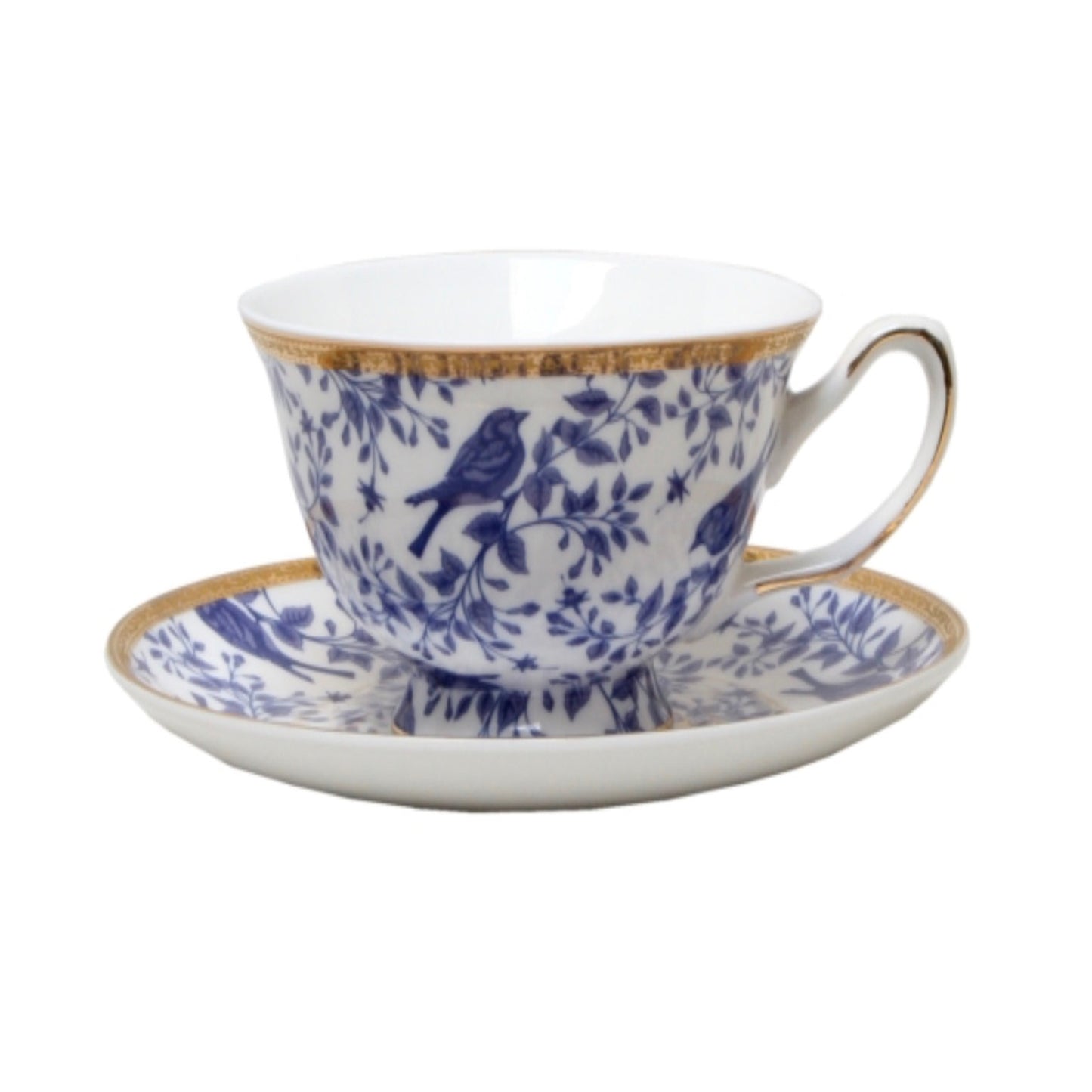 Blue and White Bird Tea Cup and Saucer