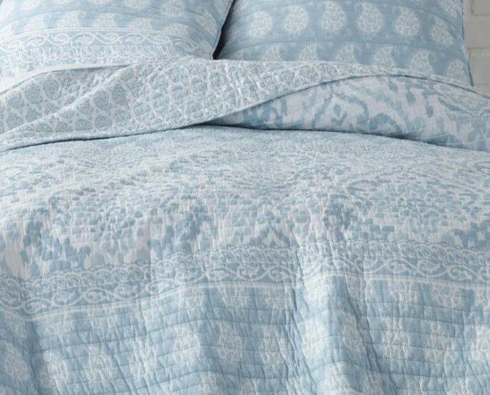 Soft Blue and White Yarra Quilt and Pillowcase Set