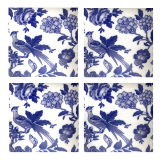 Blue and White Floral Coaster Set