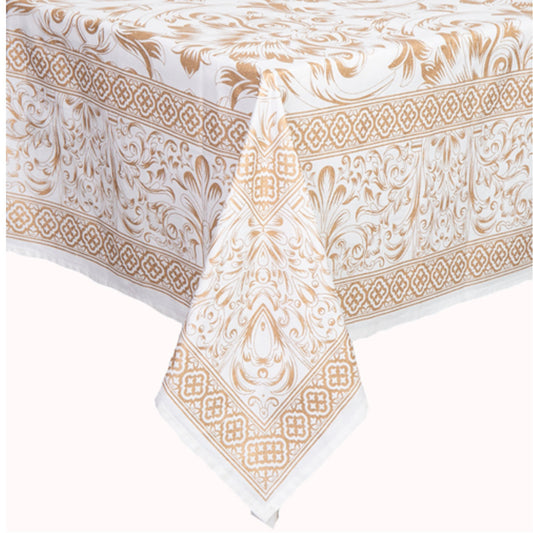 Gold Screen Printed Eight Seater Table Cloth