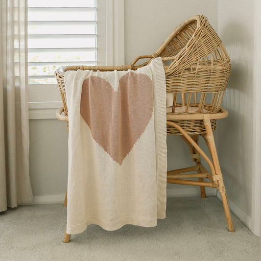 Baby Blanket in Ivory with a Pink Heart Centre